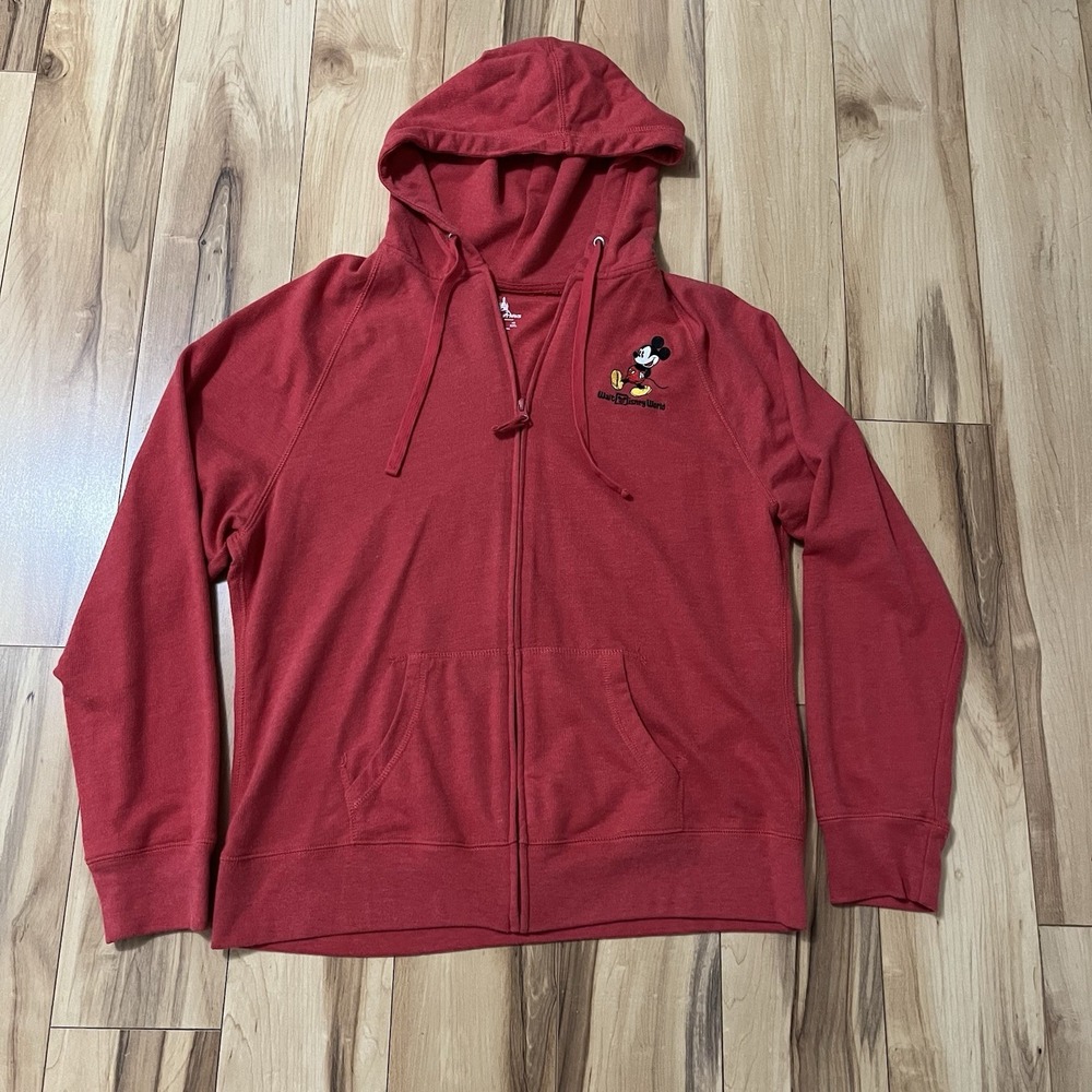 Disney Parks Walt Disney World Women's Full Zip Hoodie Sz XL Red Mickey Mouse